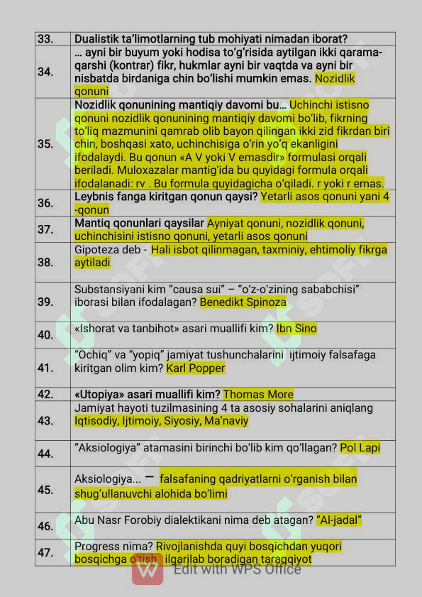 falsafa fanidan yakuniy nazorat testlari javoblari bilan 3