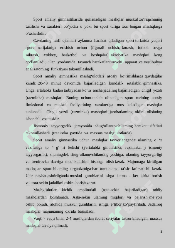 Gimnastikada tayyorgarlik turlarining o‘rni 8