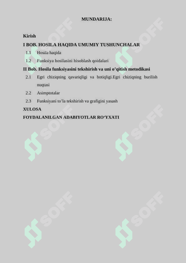 Hosila funksiyasini tekshirishga tatbiqi mavzularini oʻqitish metodikasi 2