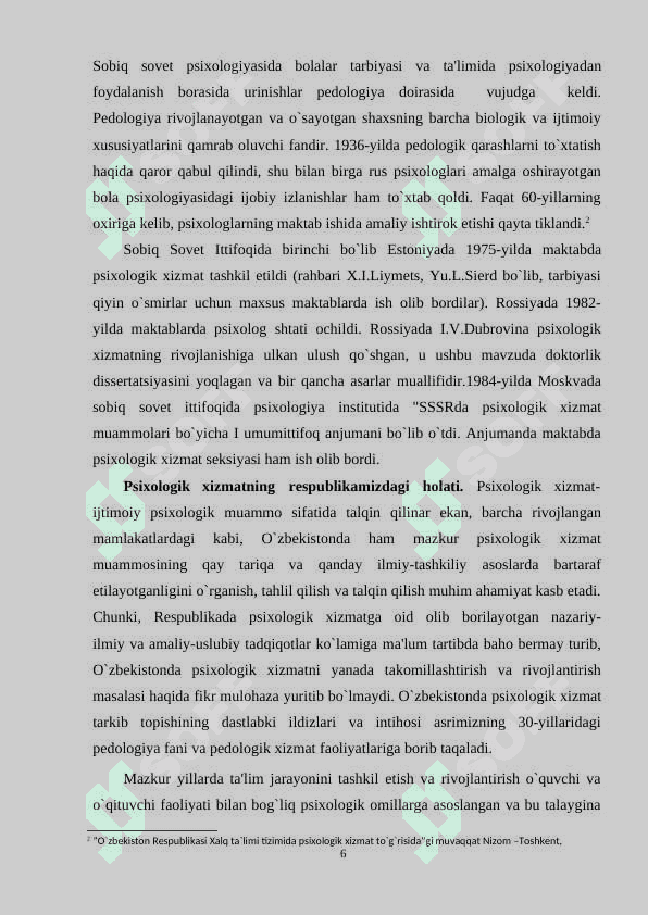 Psixologik xizmatni tashkil etish muammolari 6