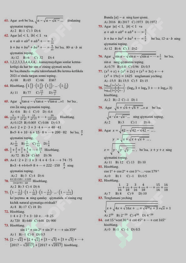 Nostandart masalalar matematika 3