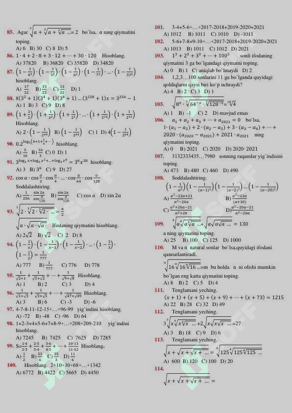 Nostandart masalalar matematika 4