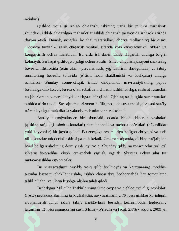 JAHON QISHLOQ XO'JALIGI 5