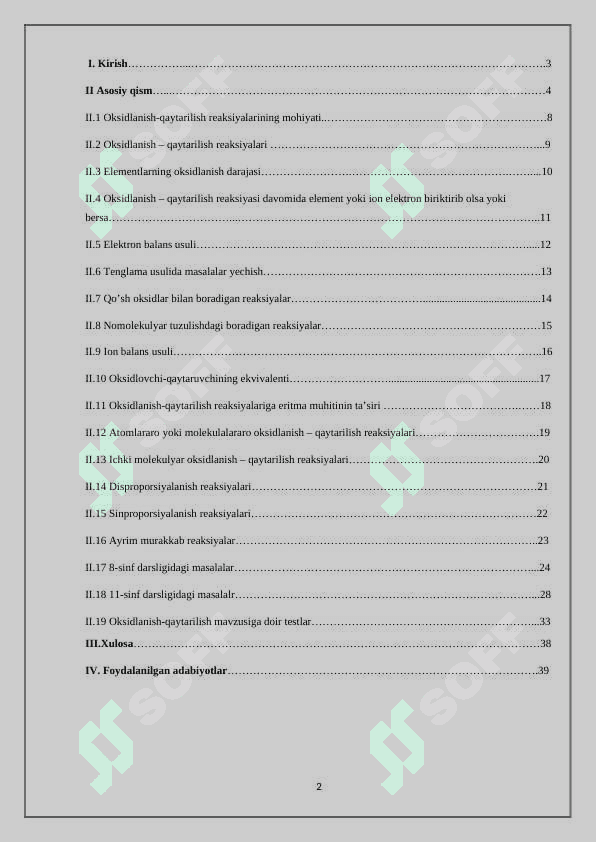 OKSIDLANISH QAYTARILISH REAKSIYALARI OID MASALALAR YECHISH 2