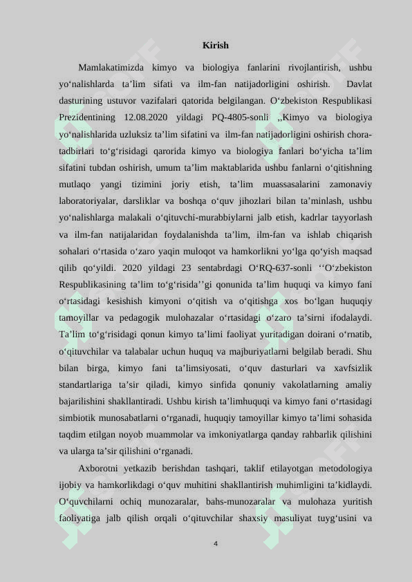 “Vodorod va uning xossalari”mavzusiga oid masalalar yechish metodikasi 4