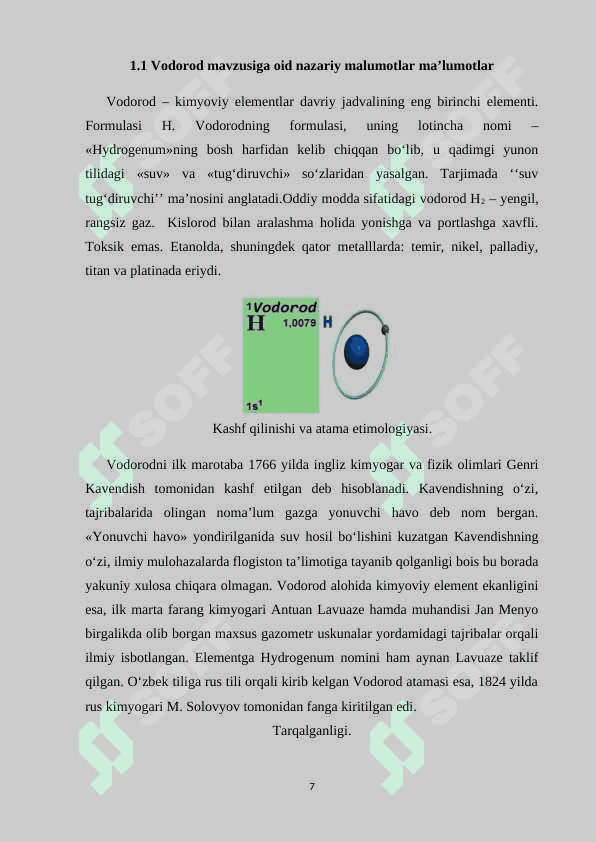 “Vodorod va uning xossalari”mavzusiga oid masalalar yechish metodikasi 7