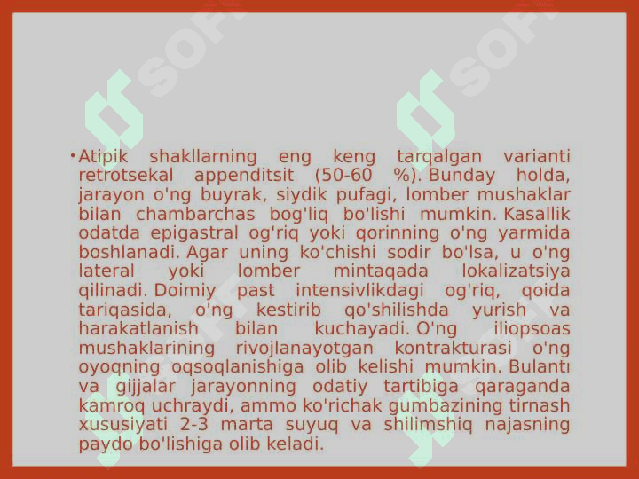 Apenditsitning atipik kechishi 2