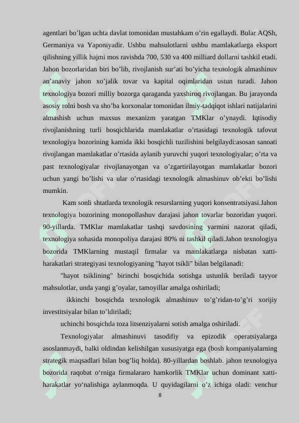 Xalqaro texnologiya bozorining rivojlanish tendensiyasi 8