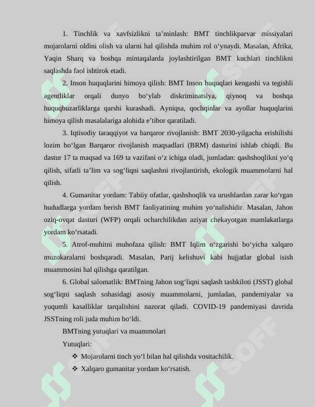 Birlashgan Millatlar Tashkiloti va uning faoliyati esse 2