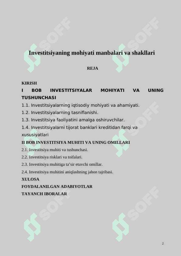 Investitsiyaning mohiyati manbalari va shakllari 2