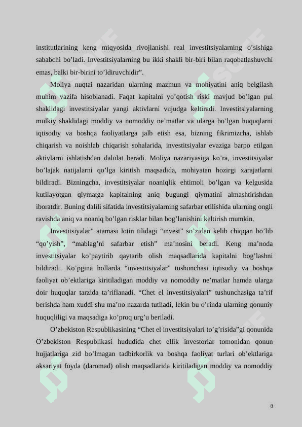 Investitsiyaning mohiyati manbalari va shakllari 8