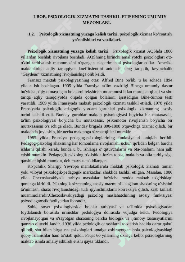 Psixologik xizmatni tashkil etish  -   КУРС ИШИ 6