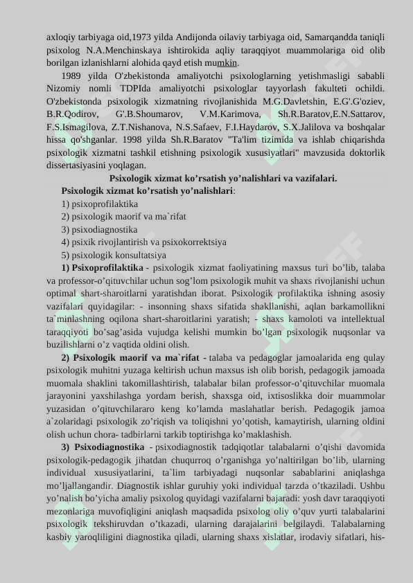 Psixologik xizmatni tashkil etish  -   КУРС ИШИ 8