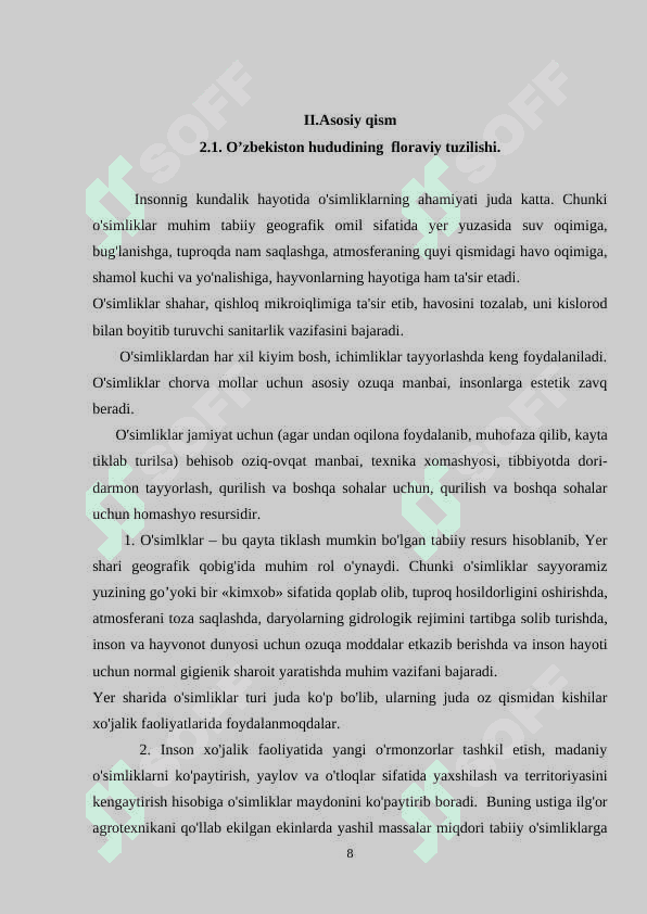 Qirqbo’g’imtoifa o’simliklar bo’limi    KURS ISHI 8