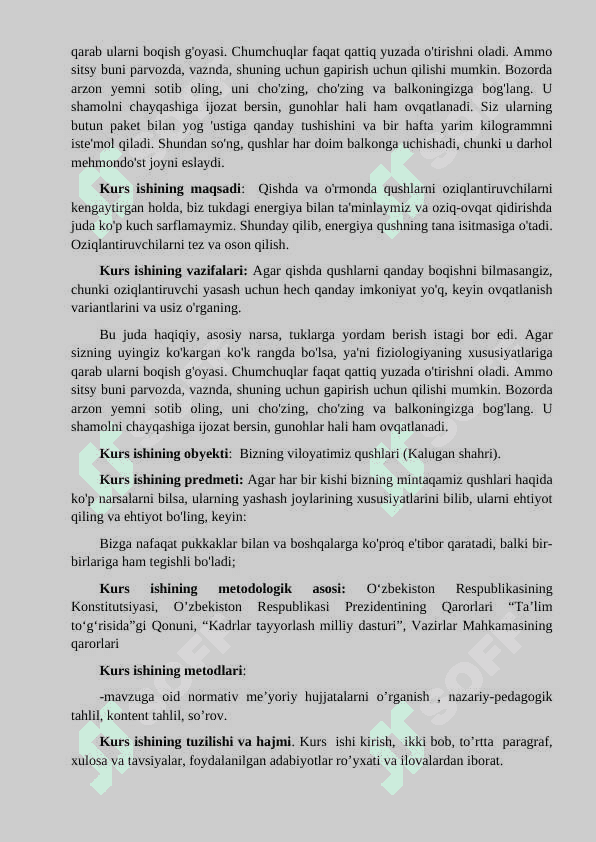 Qushlarning oziqlanishi va unga xos moslanishi   KURS ISHI 3