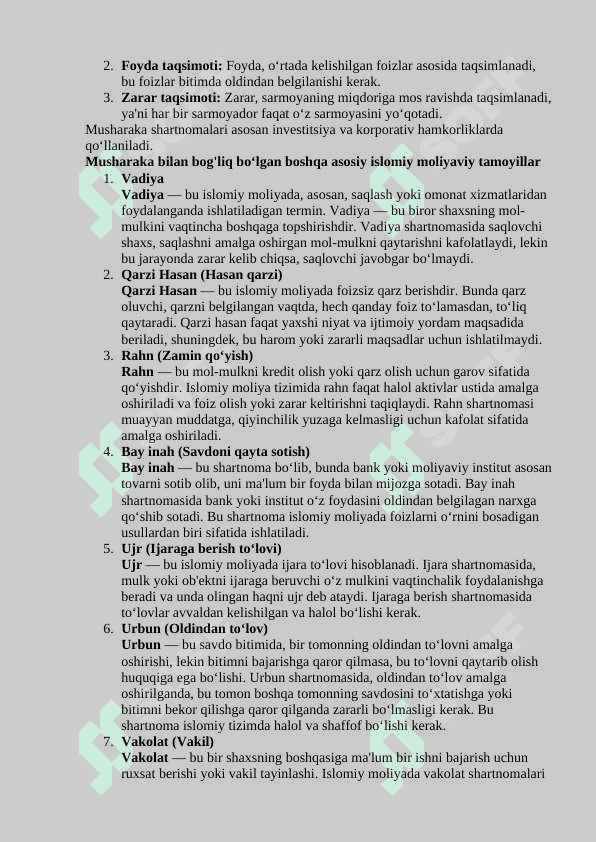 Islom banki tarixi test savollari 7