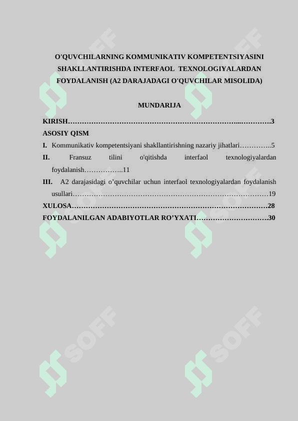 O'QUVCHILARNING KOMMUNIKATIV KOMPETENTSIYASINI SHAKLLANTIRISHDA INTERFAOL  TEXNOLOGIYALARDAN FOYDALANISH (A2 DARAJADAGI O'QUVCHILAR MISOLIDA) 2