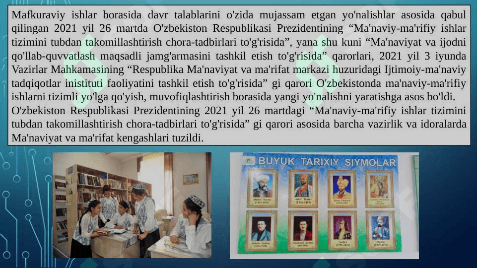 Ma'naviy madaniy sohadagi yangilanishlar 6