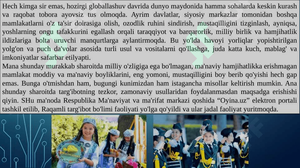 Ma'naviy madaniy sohadagi yangilanishlar 8