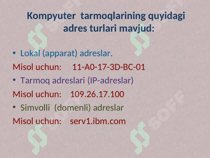 Kompyuter tarmog`ida adreslash. IP adreslarni taqsimlash 2