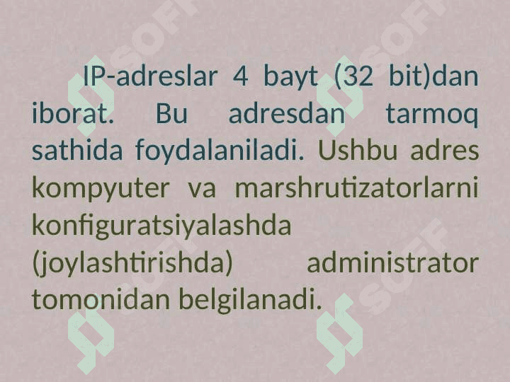Kompyuter tarmog`ida adreslash. IP adreslarni taqsimlash 8