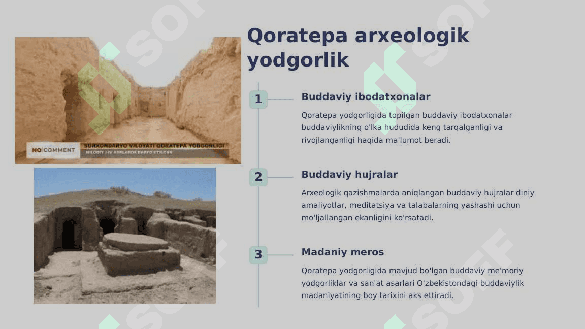 O'zbekistonda buddaviylik dinining tarixiy ildizlari (Qoratepa,Fayoz tepa,Darvanzin tepa)hozirgi zamon. 3