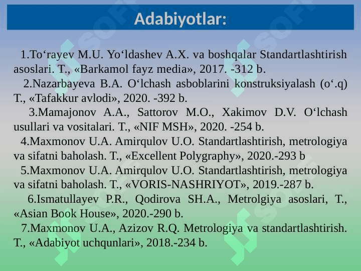O‘lchash vositasi. O‘lchash vositalarinining tasnifi 2