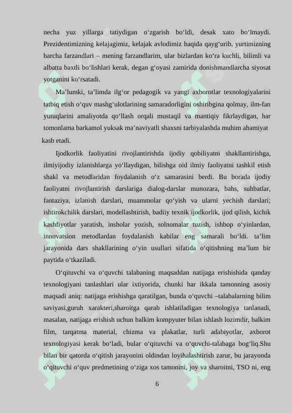 BOSHLANG`ICH SINFLARDA O`QUVCHILARNI IJODIY FIKRLASHGA O`RGATISH 6