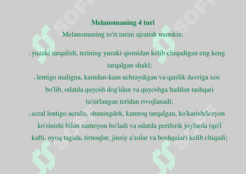 Teri raki, Teri melanomasi turlari Mohidi 5