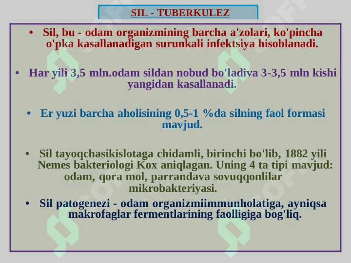 SIL TUBERKULEZ. Sil Zamburugli infektsiyalar 2