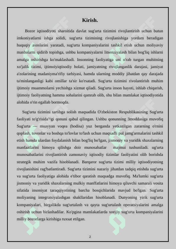 Sug’urta kompaniyasida daromadlarning shakllanishi va turlari. 2