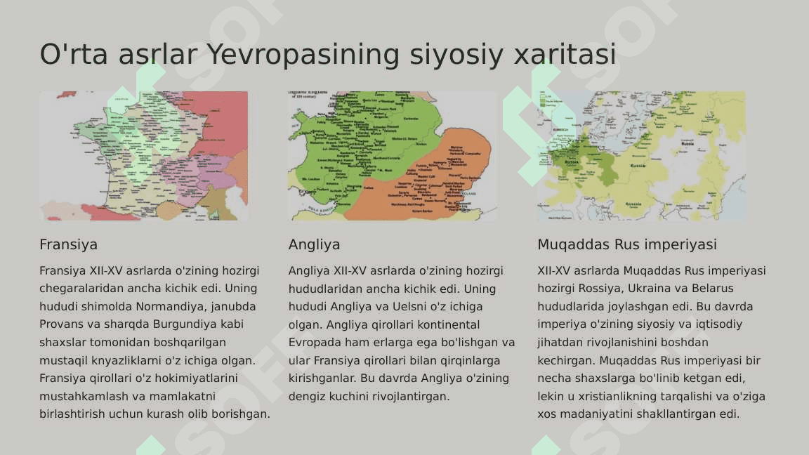 XII- XV asr boshlarida Fransiya, Angliya va Muqaddas Rus imperiyasi 2
