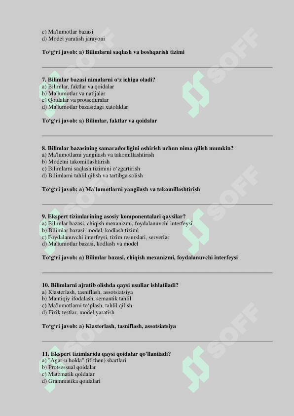 SUN’IY INTELLEKT FANIDAN YAKUNIY BAZA TESTI.  TATU. 7