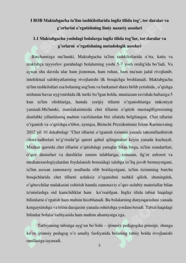 "INGLIZ TILIDA TOG’LAR, TOR DARALAR VA G’ORLARNI O’RGATISH ISHLANMA-LOYIHASI” 5