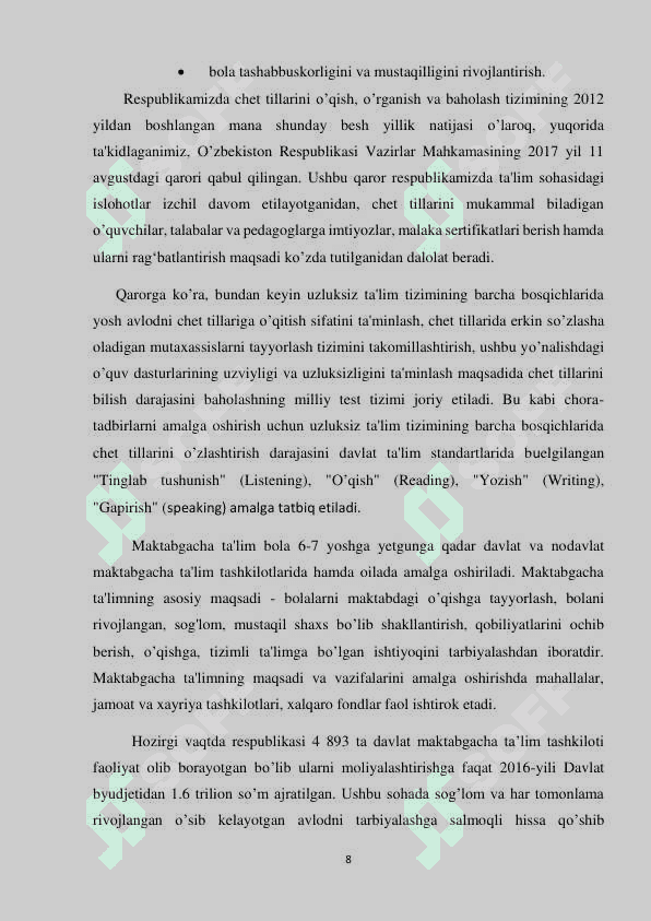 "INGLIZ TILIDA TOG’LAR, TOR DARALAR VA G’ORLARNI O’RGATISH ISHLANMA-LOYIHASI” 8
