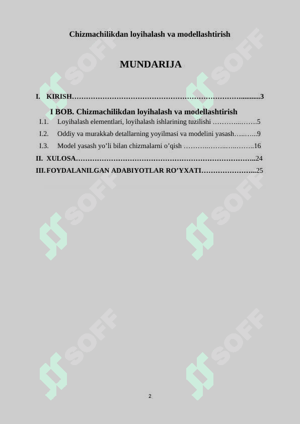 Chizmachilikdan loyihalash va modellashtirish 2