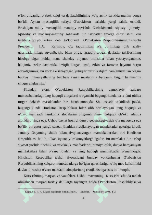 Kurs ishi O'zbekiston Hindiston o'rtasidagi diplomatik munosabatlar  munosabatlar 3