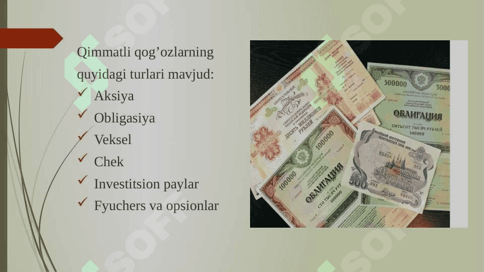 QIMMATLI QOG’OZLAR, ULARNING TURLARI VA AMAL QILISHI 8
