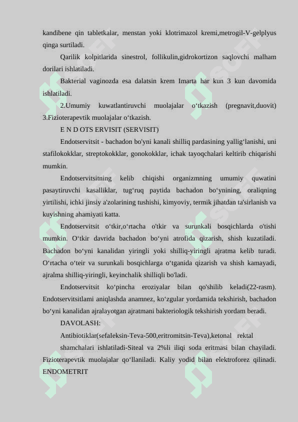 GINEKOLOGIK KASALLIKLARNING DIAGNOSTIKASI  VA DAVOLASH USULLARI 8