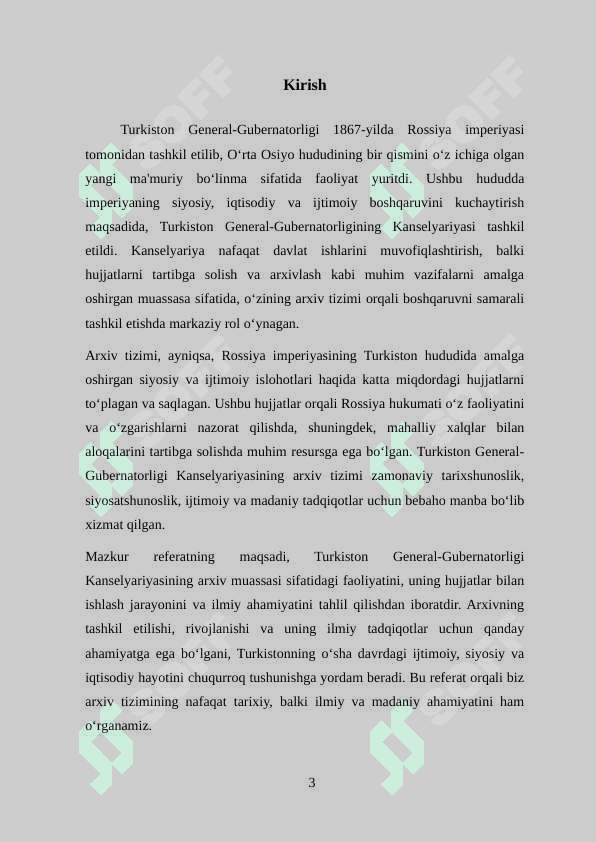 Turkiston general-gubernatorligi Kanselyariyasining arxiv muassasi sifatidagi faoliyati.” 3