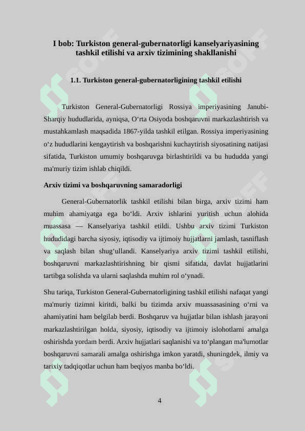 Turkiston general-gubernatorligi Kanselyariyasining arxiv muassasi sifatidagi faoliyati.” 4