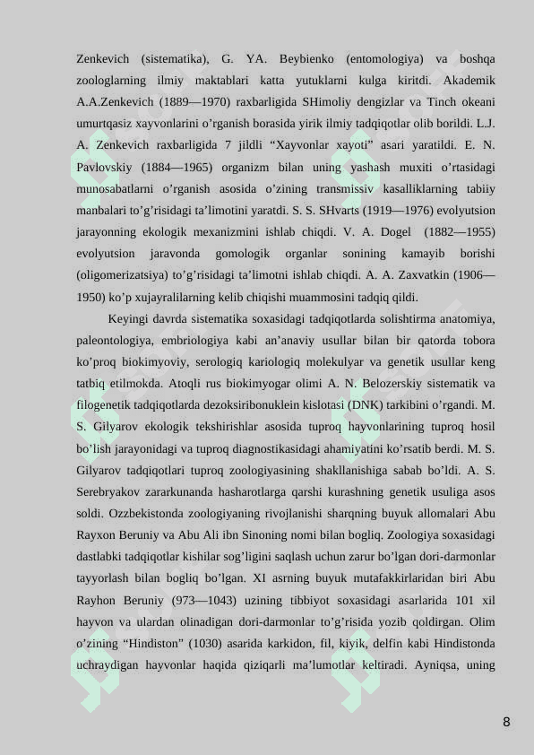Yassi chuvalchanglarning rivojlanish sikli. 8