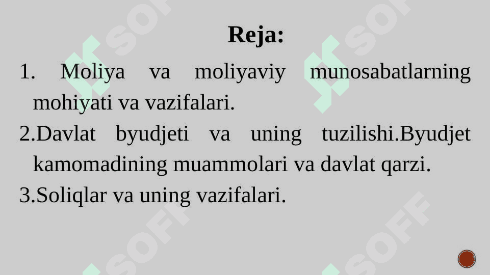 Moliya tizim. Davlat byudjeti va fiskal siyosat 2