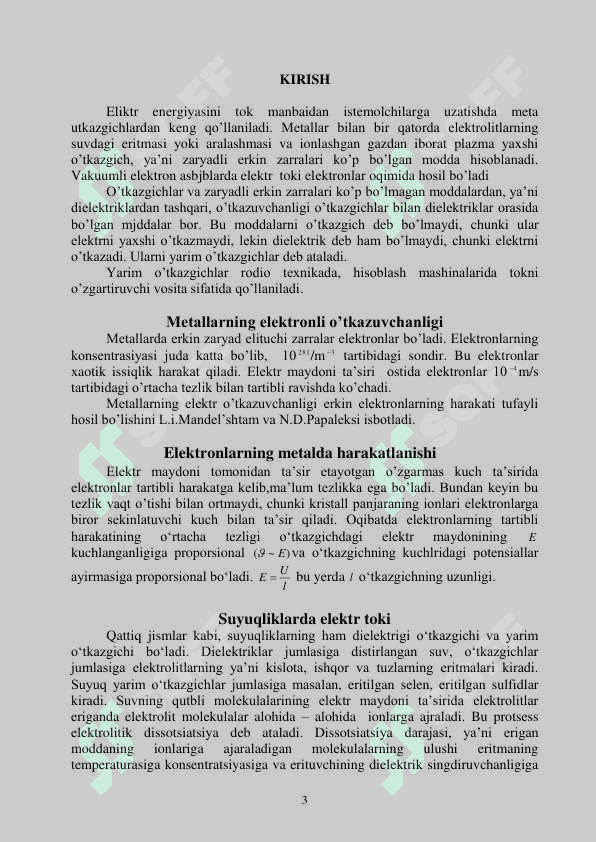 Turli muhitlardan elektr toki o’tishi fizika 3
