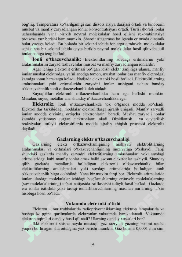 Turli muhitlardan elektr toki o’tishi fizika 4