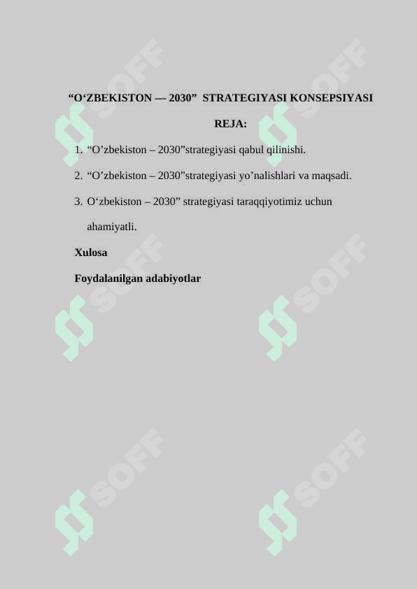 “O‘ZBEKISTON — 2030”  STRATEGIYASI KONSEPSIYASI 2