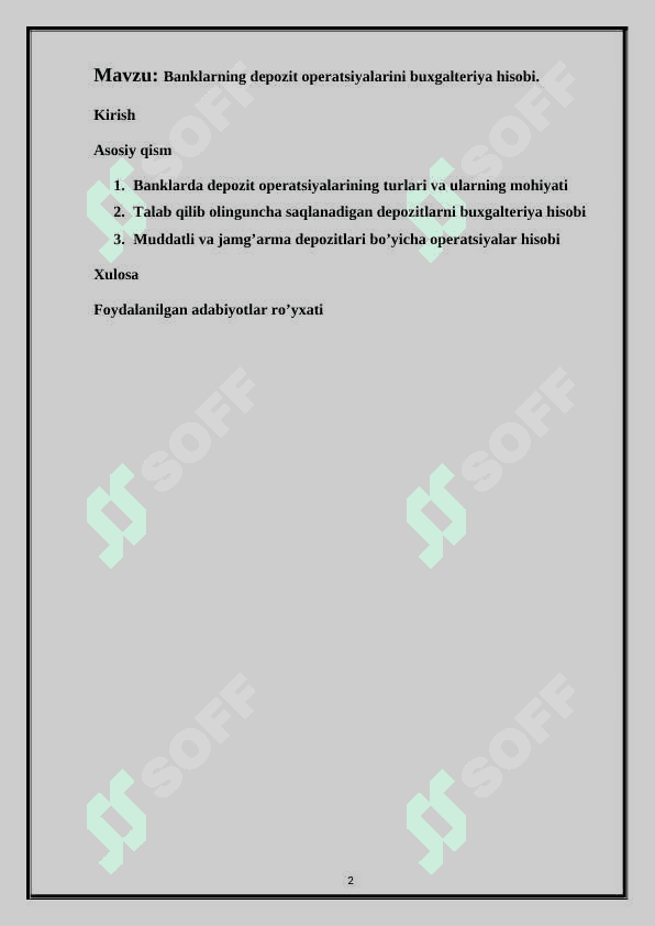 Banklarning depozit operatsiyalarini buxgalteriya hisobi 2