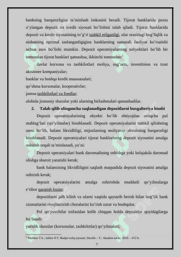 Banklarning depozit operatsiyalarini buxgalteriya hisobi 7