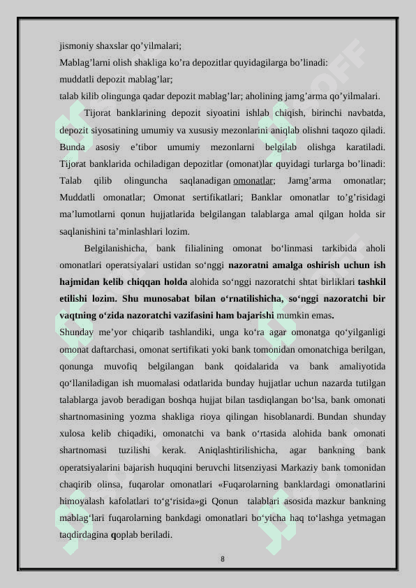 Banklarning depozit operatsiyalarini buxgalteriya hisobi 8