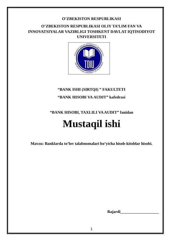 Banklarda to’lov talabnomalari bo’yicha hisob-kitoblar hisobi.